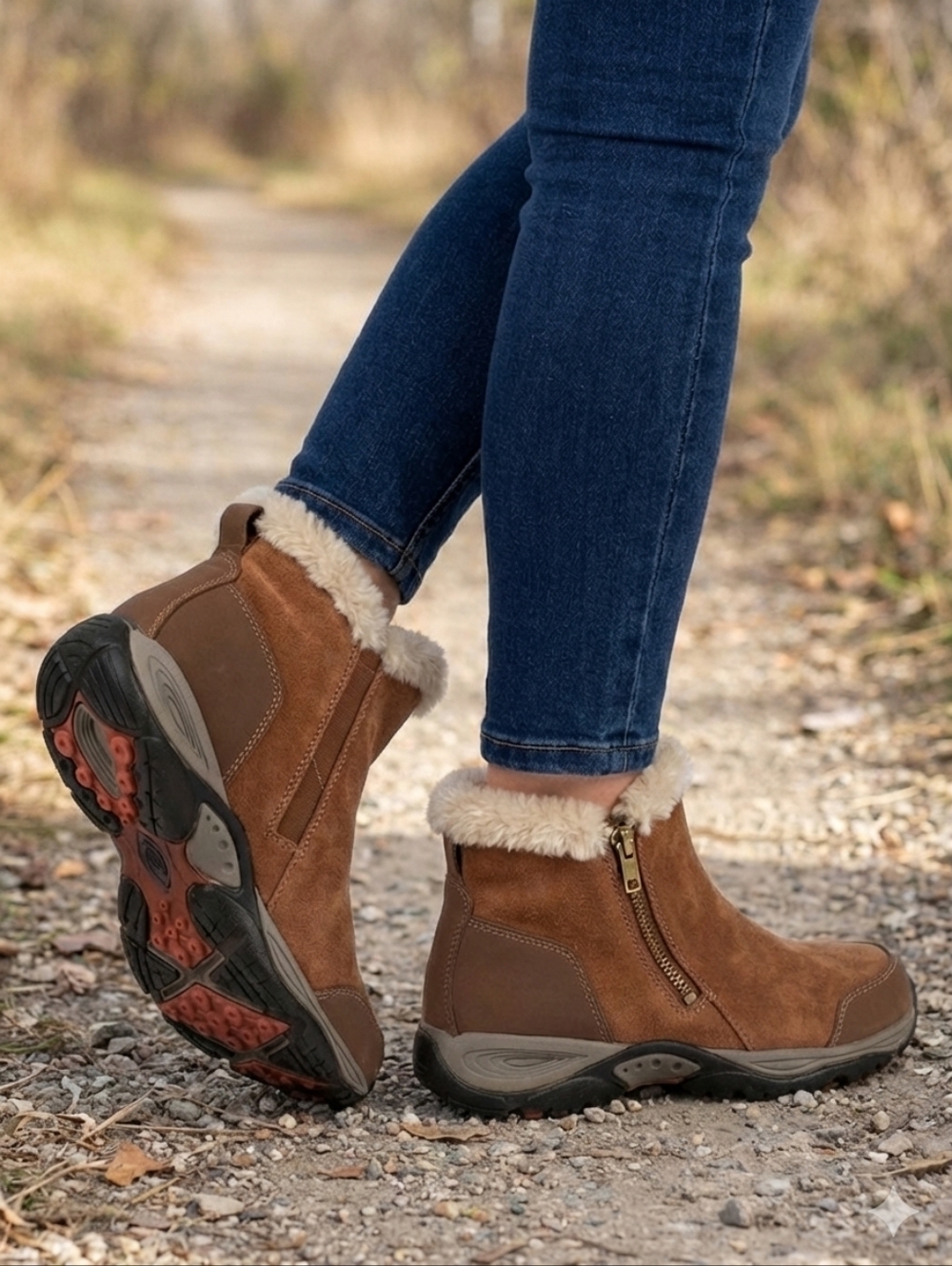 Easy Spirit 8 Brown Suede Shearling Zip Explore24 Ankle Boots